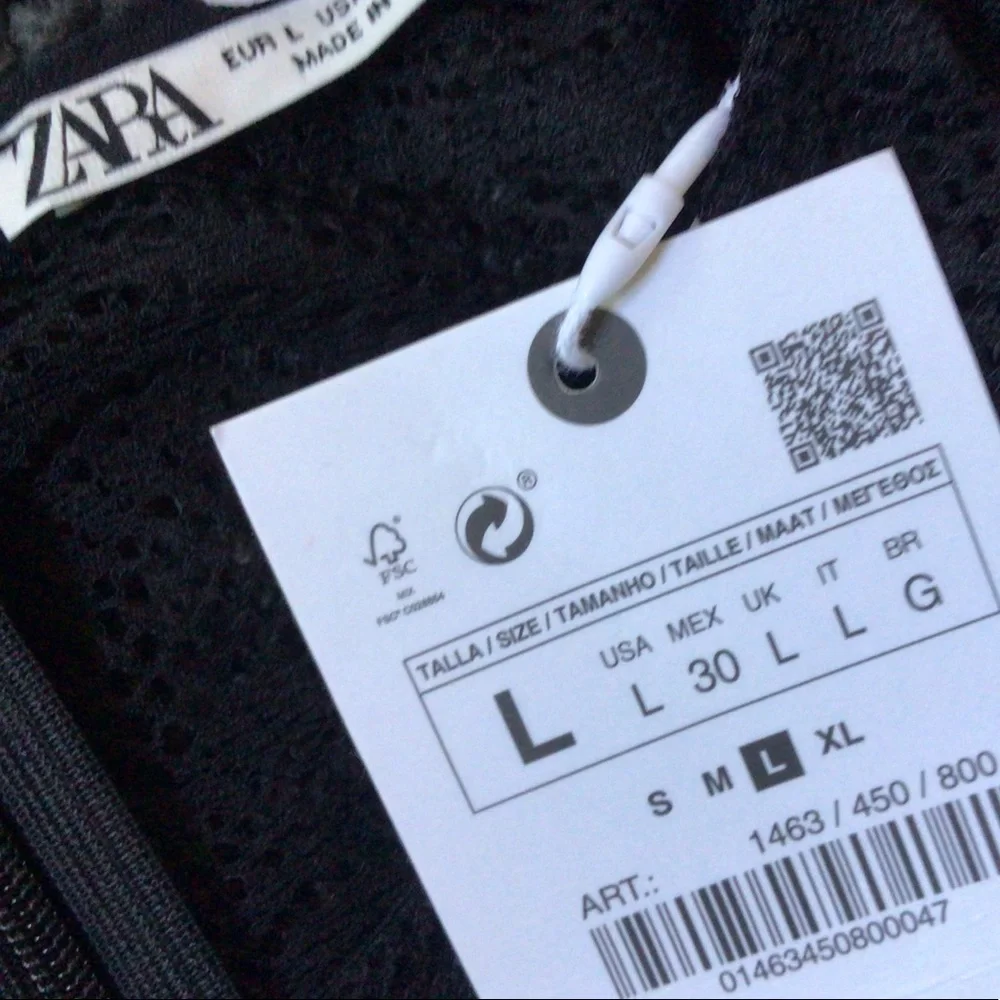 Zara Long sleeve scalloped hem lace top, black, large, NWTGS - Picture 5 of 8